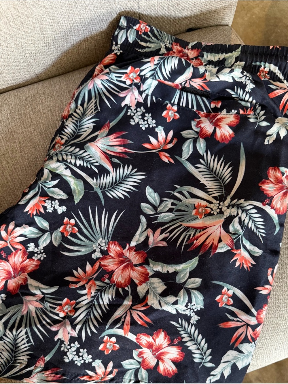 Men's Black Tropical Floral Hybrid Shorts with Red & Green Print